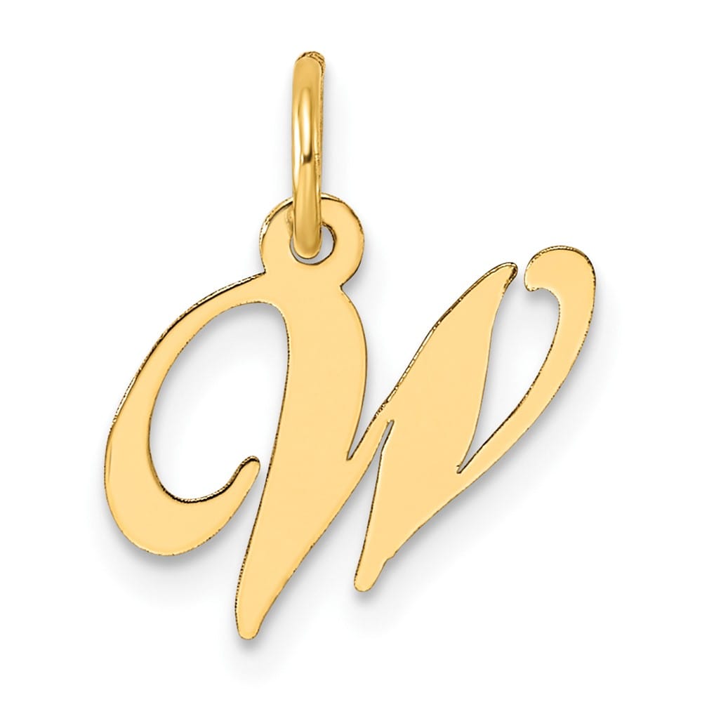 14K Yellow Gold Small Size Fancy Script Letter W Initial Pendant