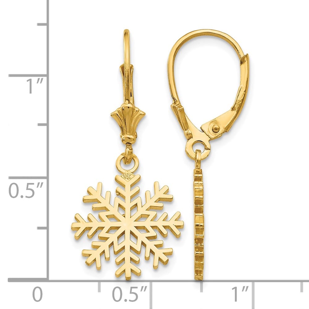 14K Yellow Gold Snowflake Dangle Leverback Earrings, view 4 of 4
