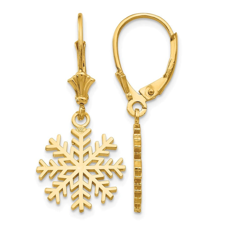 14K Yellow Gold Snowflake Dangle Leverback Earrings, view 1 of 4
