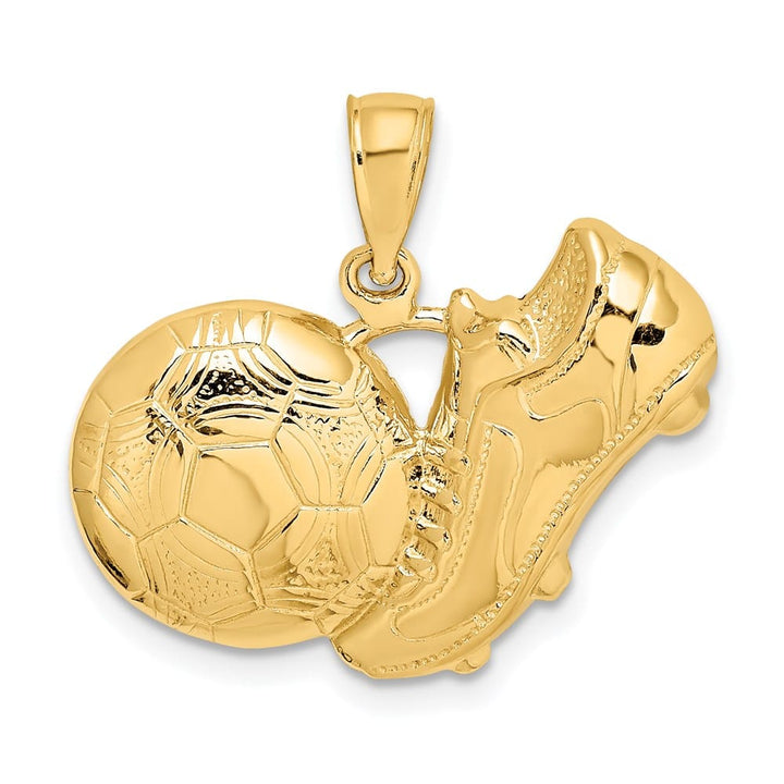 14K Yellow Gold Soccer Shoe Kicking Ball Charm