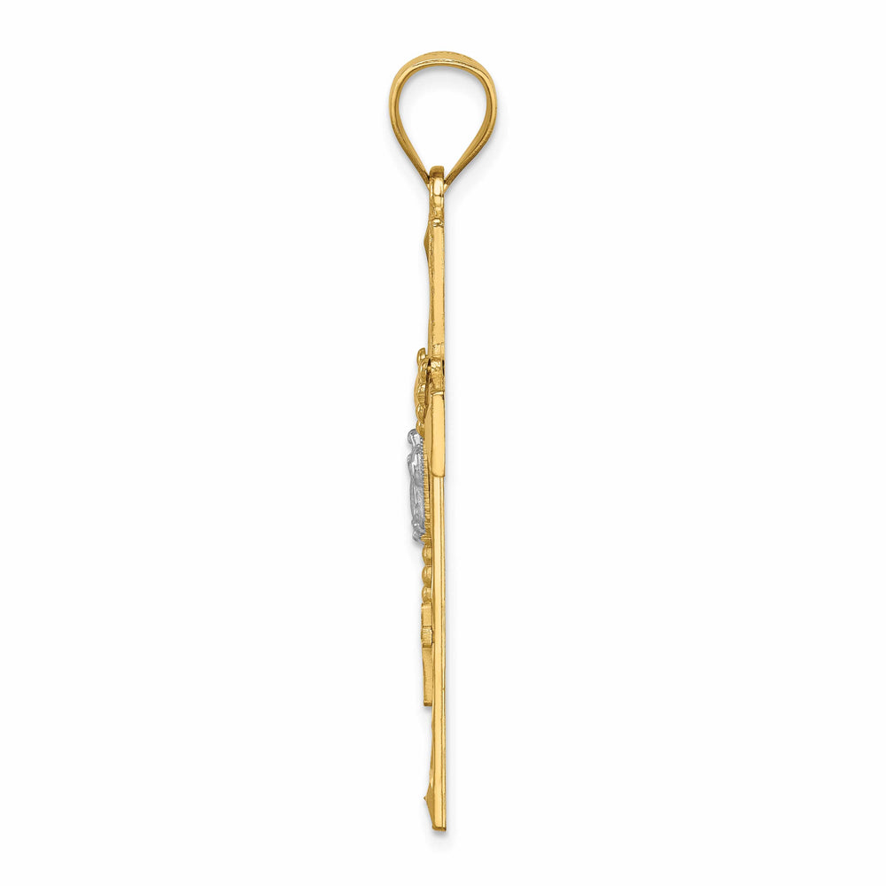 14K Yellow Gold Solid Cross with Rosary Pendant