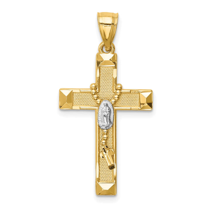 14K Yellow Gold Solid Cross with Rosary Pendant