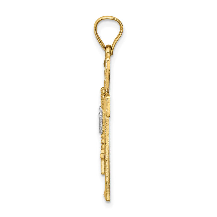 14K Yellow Gold Solid Cross with Rosary Pendant