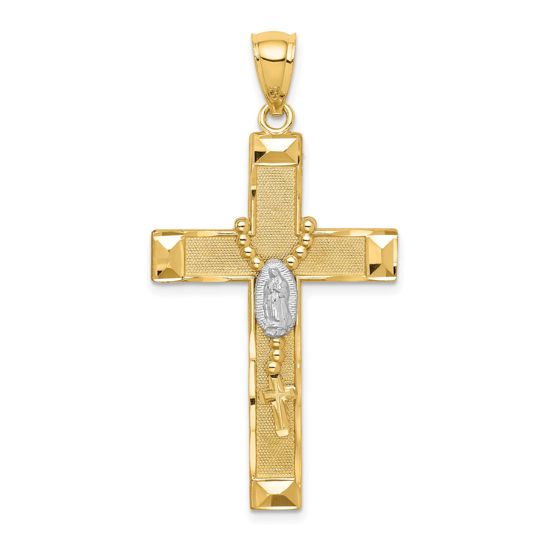 14K Yellow Gold Solid Cross with Rosary Pendant