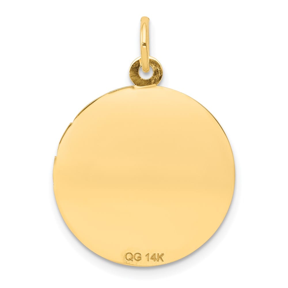 14K Yellow Gold Solid Holy Communion D.C. Edge Round Disc Pendant