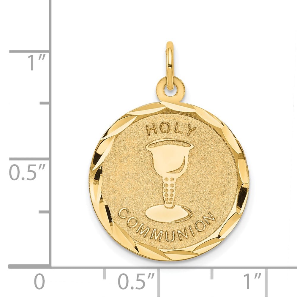 14K Yellow Gold Solid Holy Communion D.C. Edge Round Disc Pendant