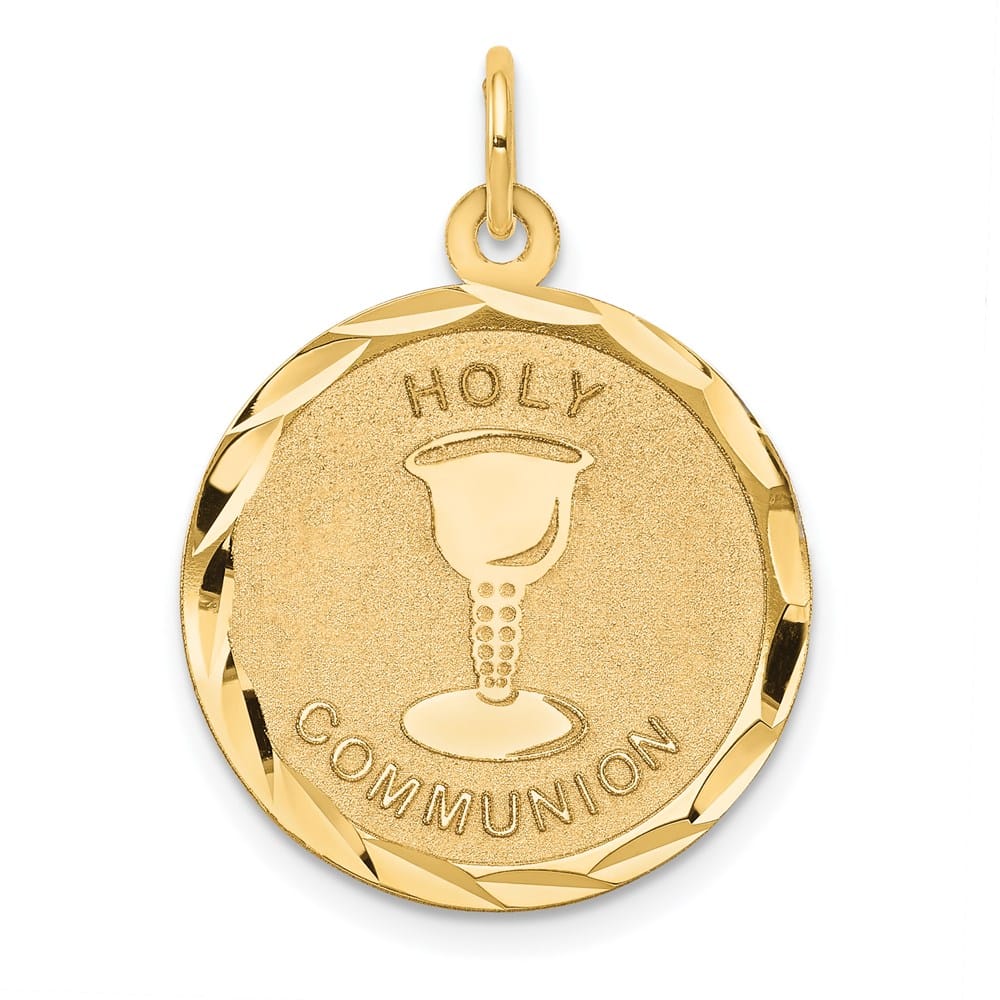 14K Yellow Gold Solid Holy Communion D.C. Edge Round Disc Pendant