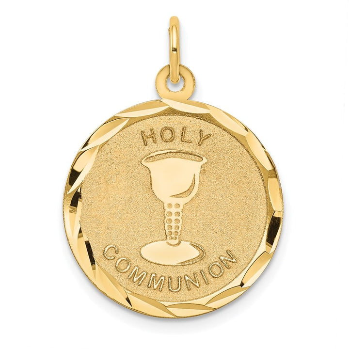 14K Yellow Gold Solid Holy Communion D.C. Edge Round Disc Pendant