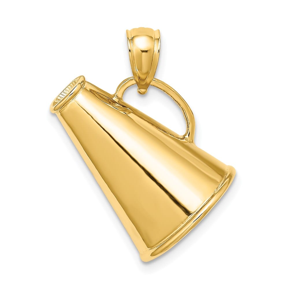 14K Yellow Gold Solid Polished 3-D Large Megaphone Charm