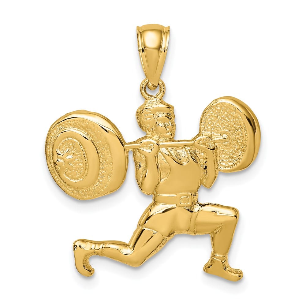 14K Yellow Gold Solid Polished Weightlifter Pendant