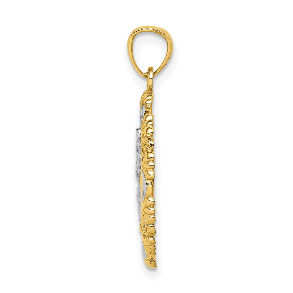 14K Yellow Gold Solid St. Christopher Medal Fancy Edge Round Pendant