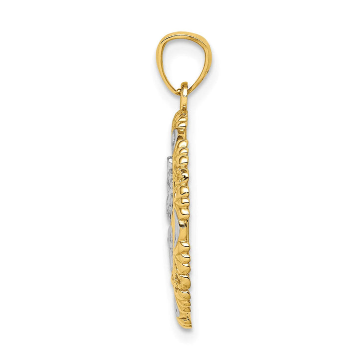 14K Yellow Gold Solid St. Christopher Medal Fancy Edge Round Pendant
