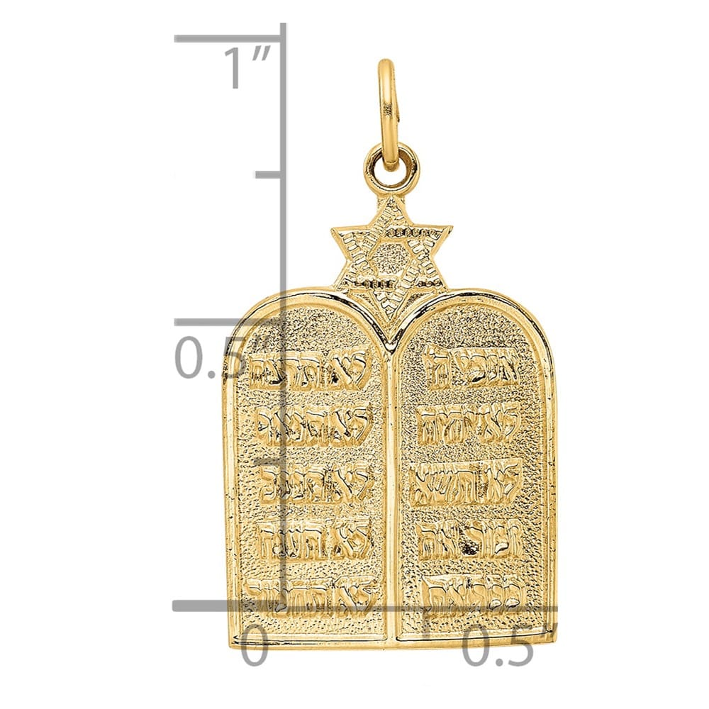 14K Yellow Gold Solid Ten Commandments and Star of David Pendant