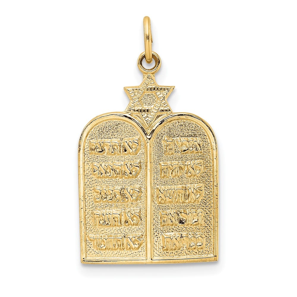 14K Yellow Gold Solid Ten Commandments and Star of David Pendant