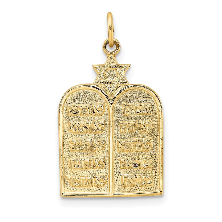 14K Yellow Gold Solid Ten Commandments and Star of David Pendant