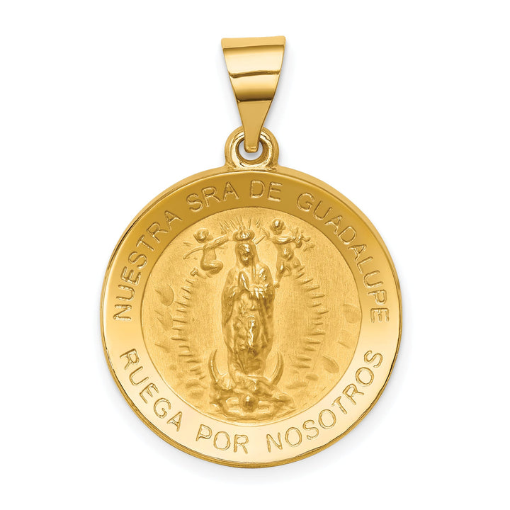 14K Yellow Gold Spanish Our Lady of Guadalupe Round Medal Pendant