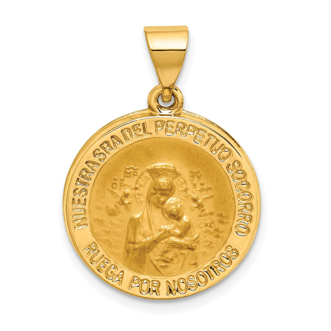 14K Yellow Gold Spanish Perpetuo Socorro Round Medal Pendant