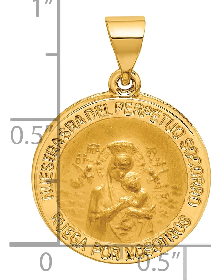 14K Yellow Gold Spanish Perpetuo Socorro Round Medal Pendant