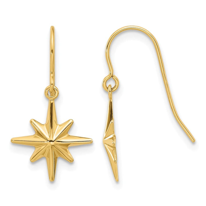14K Yellow Gold Star Dangle French Hook Earrings, view 1 of 4