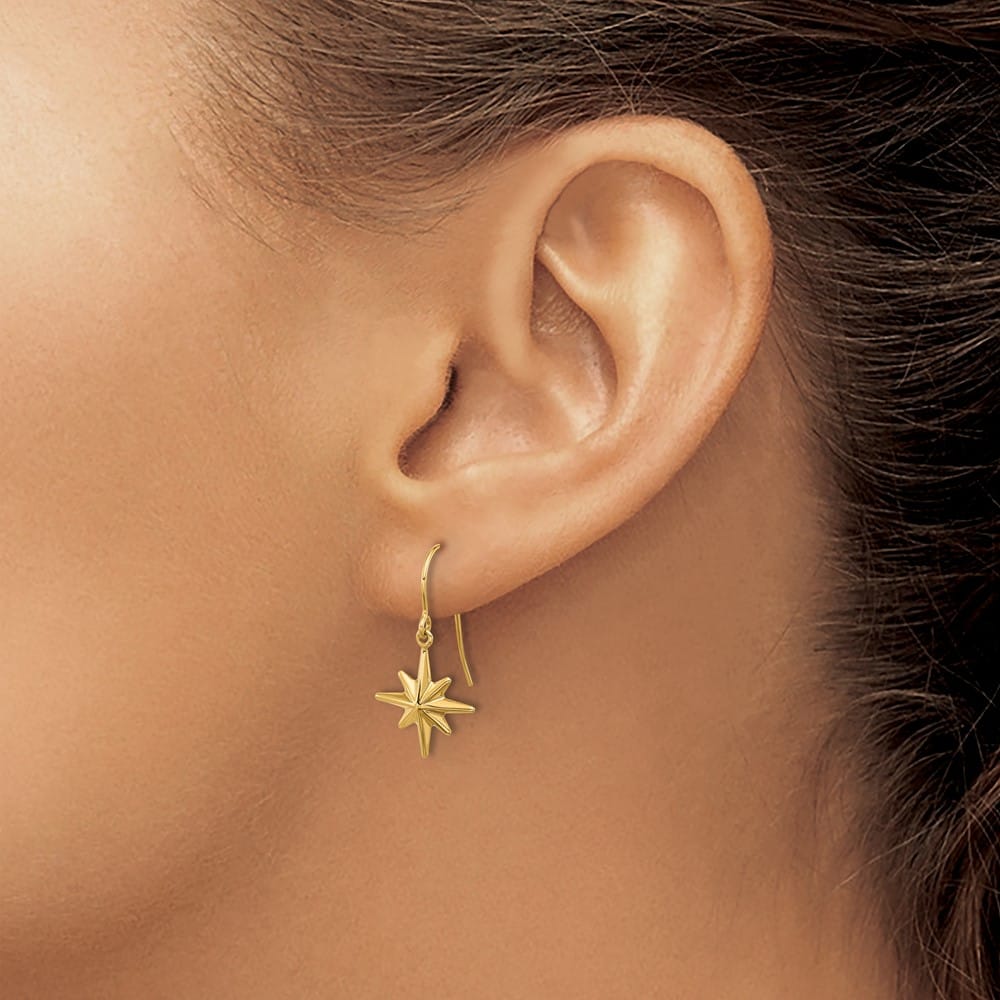14K Yellow Gold Star Dangle French Hook Earrings, view 3 of 4