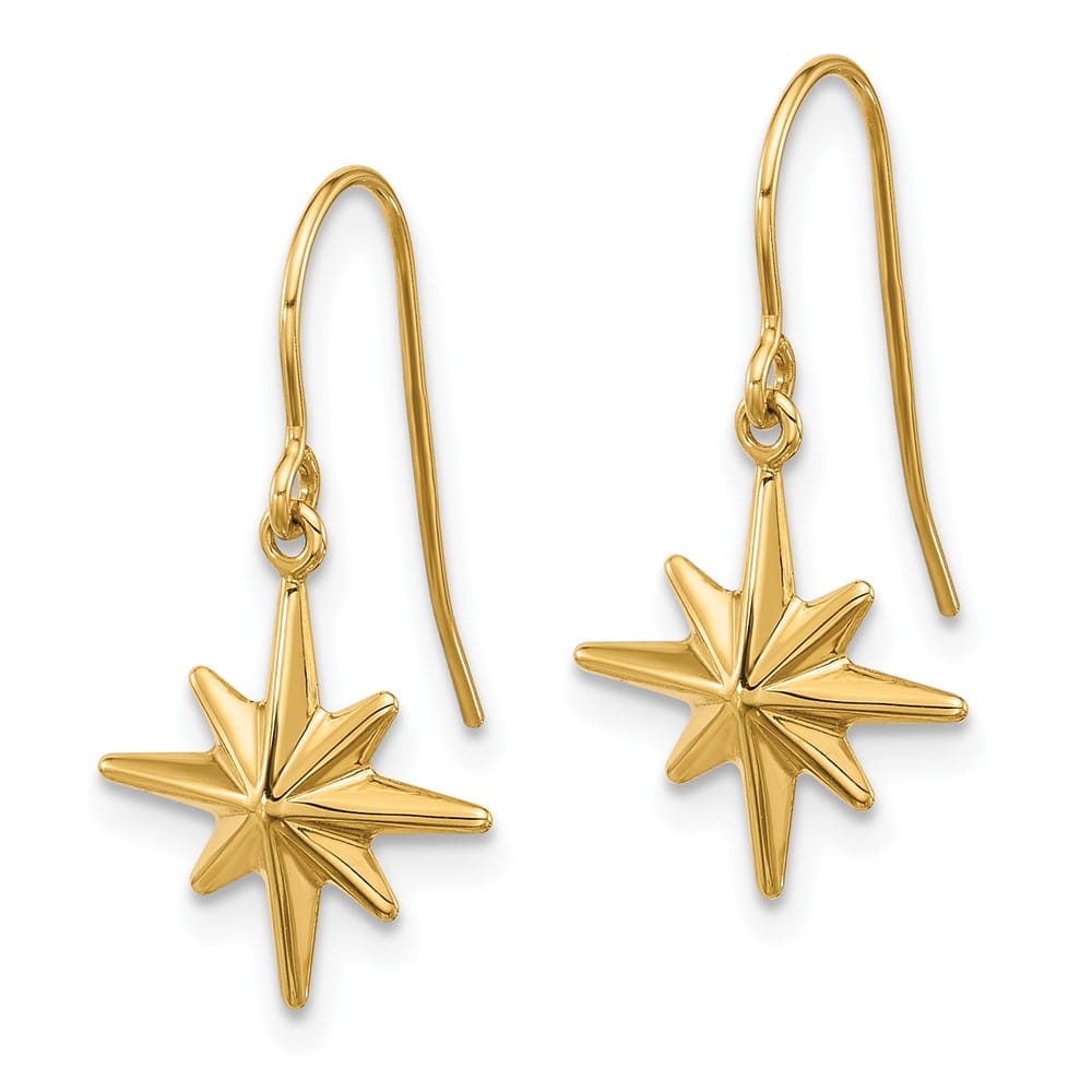 14K Yellow Gold Star Dangle French Hook Earrings, view 2 of 4