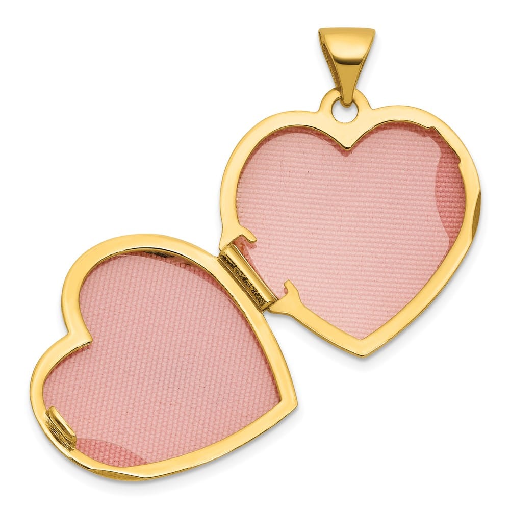 14K Yellow Gold Starburst and Round Lab Created Ruby 18mm Heart Locket