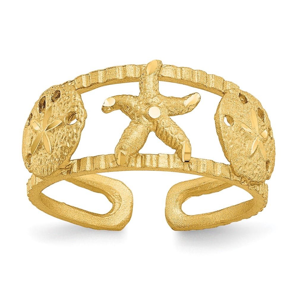 14k Yellow Gold Starfish and Shells Toe Ring