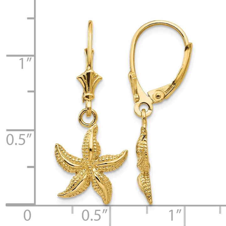 14K Yellow Gold Starfish Leverback Earrings, view 4 of 4