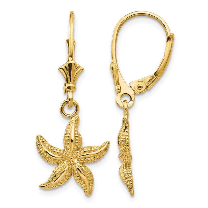 14K Yellow Gold Starfish Leverback Earrings, view 1 of 4