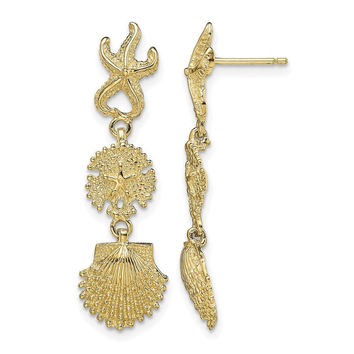 14K Yellow Gold Starfish, Sand Dollar ,Scallop Shell Dangle Earrings, view 1 of 4
