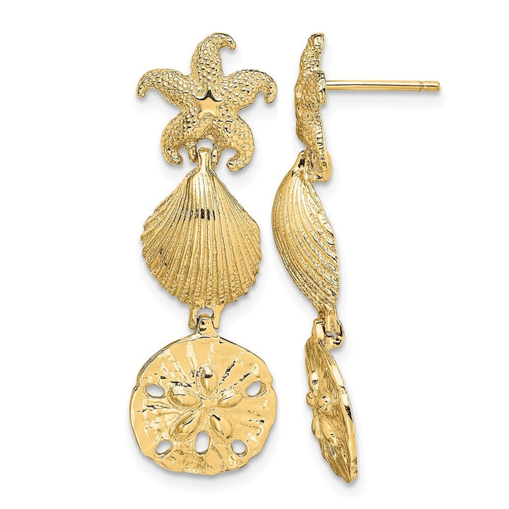 14K Yellow Gold Starfish, Shell ,Sand Dollar Dangle Earrings, view 1 of 4