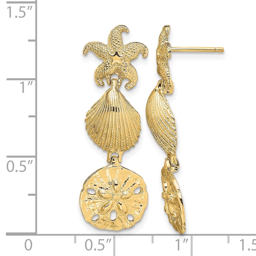 14K Yellow Gold Starfish, Shell ,Sand Dollar Dangle Earrings, view 4 of 4