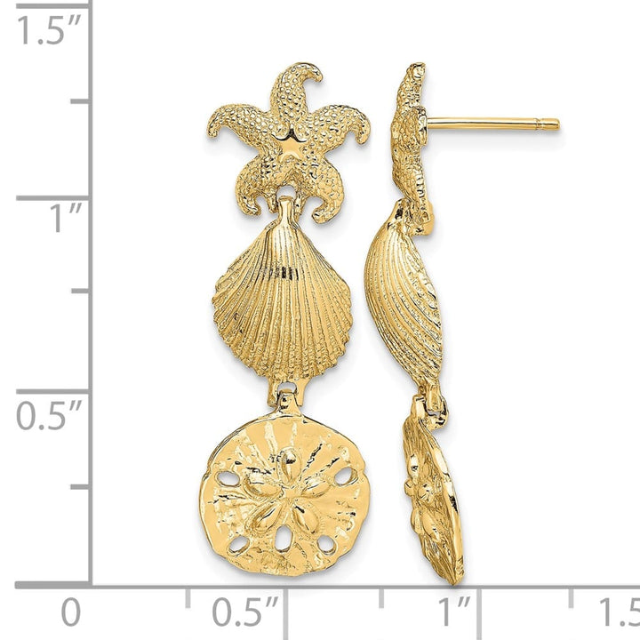 14K Yellow Gold Starfish, Shell ,Sand Dollar Dangle Earrings, view 4 of 4