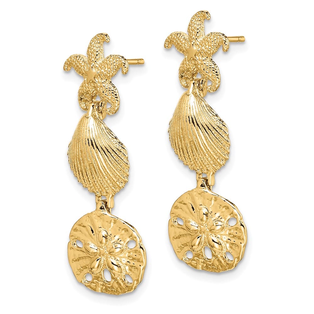 14K Yellow Gold Starfish, Shell ,Sand Dollar Dangle Earrings, view 2 of 4