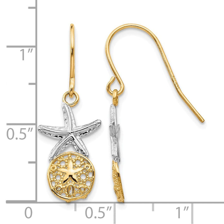 14K Yellow Gold Starfish with Sand Dollar Shepherd Hook Earrings, view 4 of 4