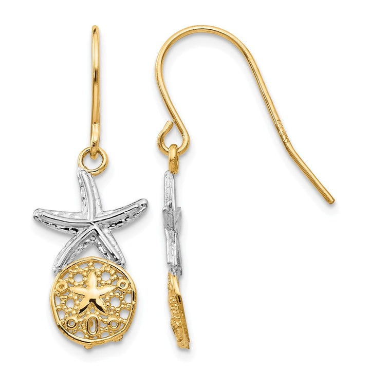 14K Yellow Gold Starfish with Sand Dollar Shepherd Hook Earrings, view 1 of 4