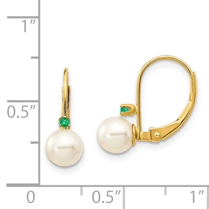 14K Yellow Gold Stunning 5-5.5mm Freshwater Pearl Emerald Leverbacks
