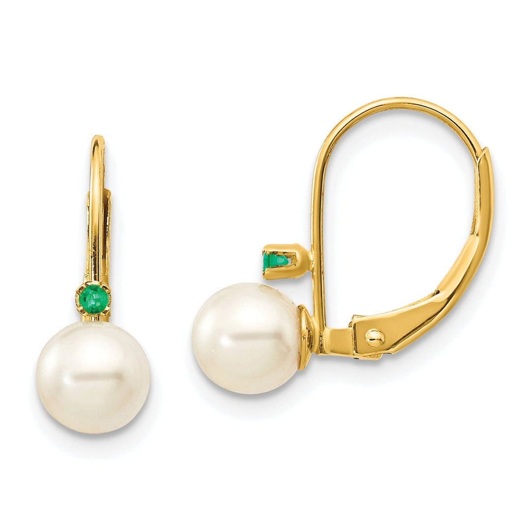 14K Yellow Gold Stunning 5-5.5mm Freshwater Pearl Emerald Leverbacks
