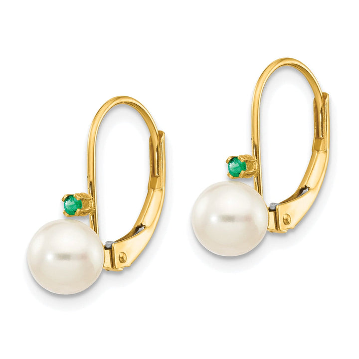 14K Yellow Gold Stunning 5-5.5mm Freshwater Pearl Emerald Leverbacks