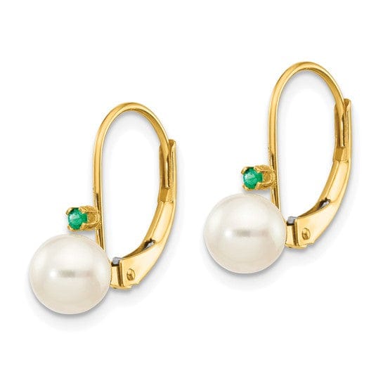 14K Yellow Gold Stunning 5-5.5mm Freshwater Pearl Emerald Leverbacks