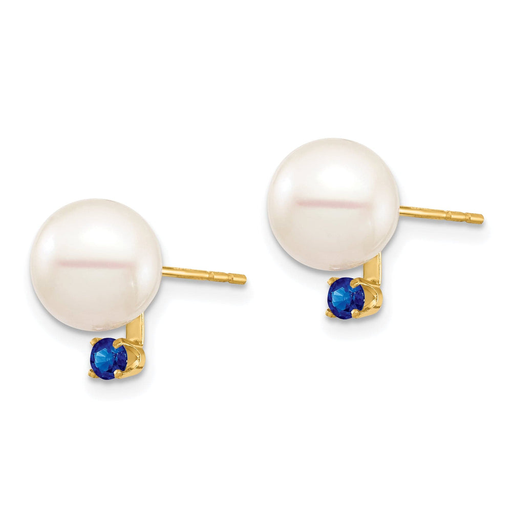 14K Yellow Gold Stunning 8-8.5mm Freshwater Pearl Sapphire Studs