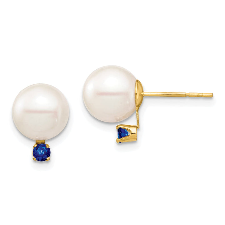 14K Yellow Gold Stunning 8-8.5mm Freshwater Pearl Sapphire Studs