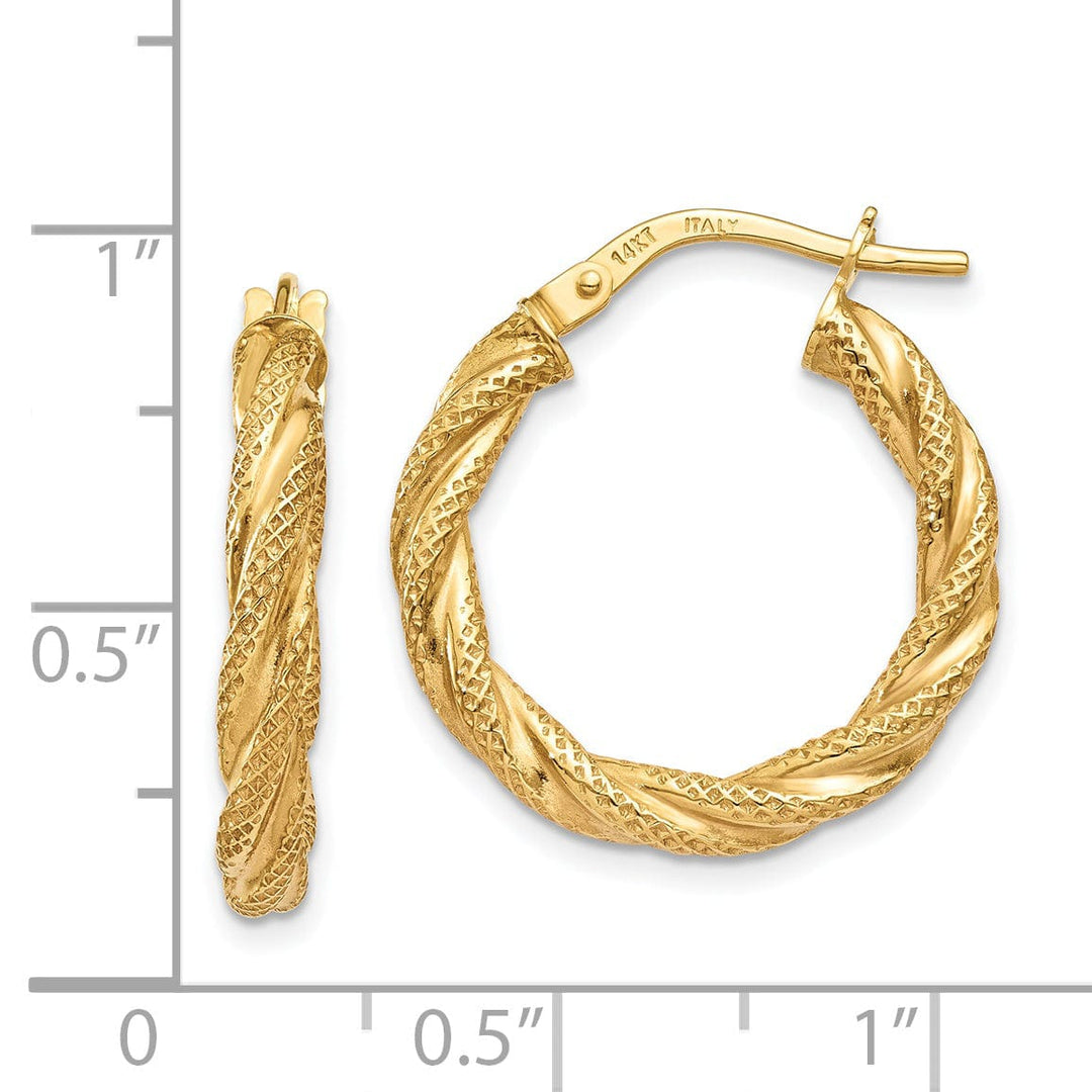 14K Yellow Gold Stunning Textured 20.5mm Twisted Hoops
