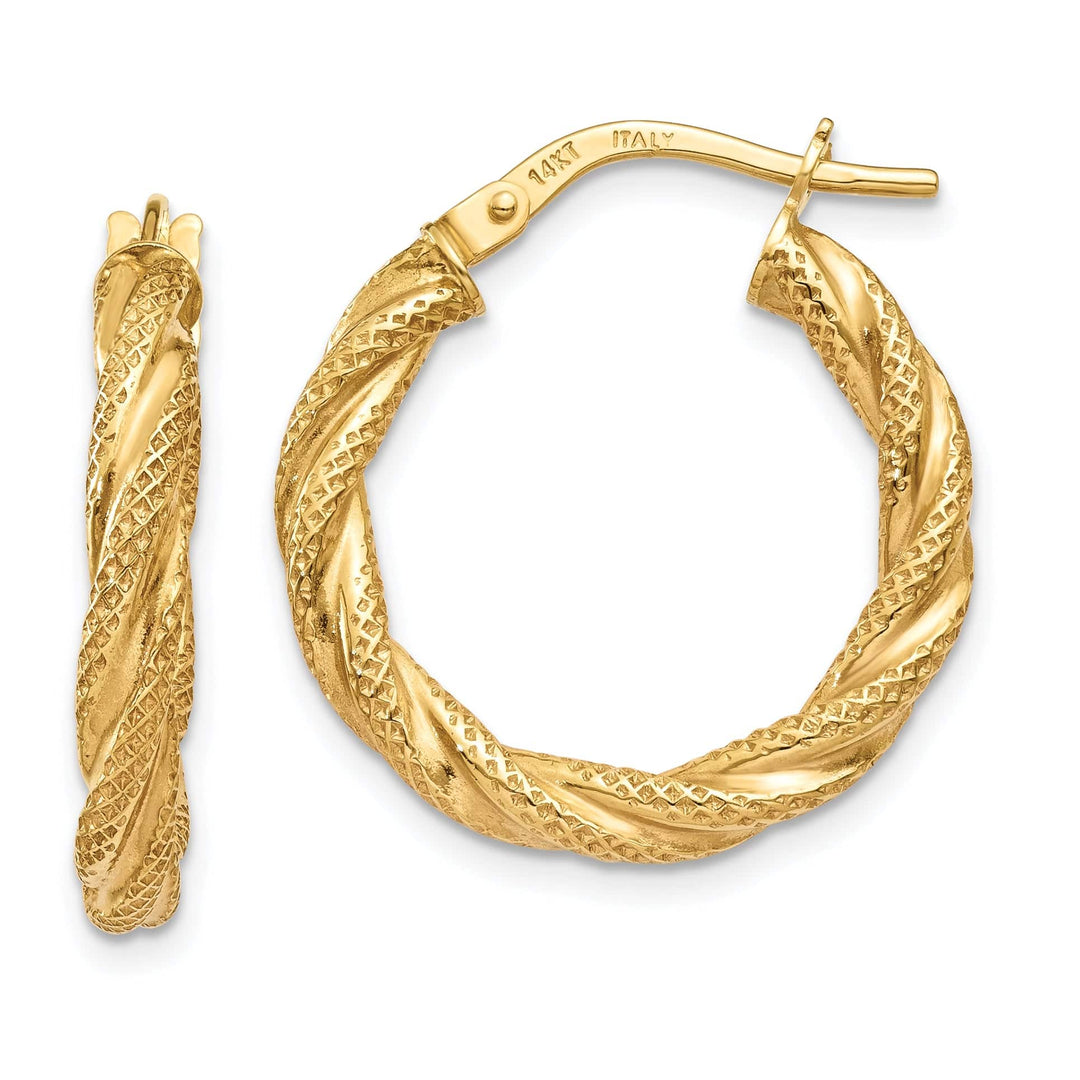 14K Yellow Gold Stunning Textured 20.5mm Twisted Hoops