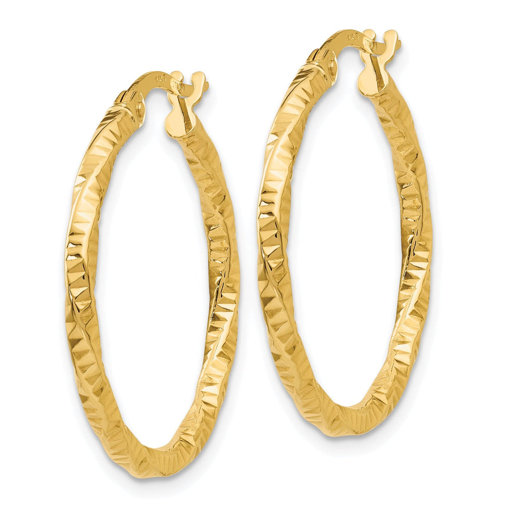 14K Yellow Gold Stylish Polished Textured 24.5mm Hoops