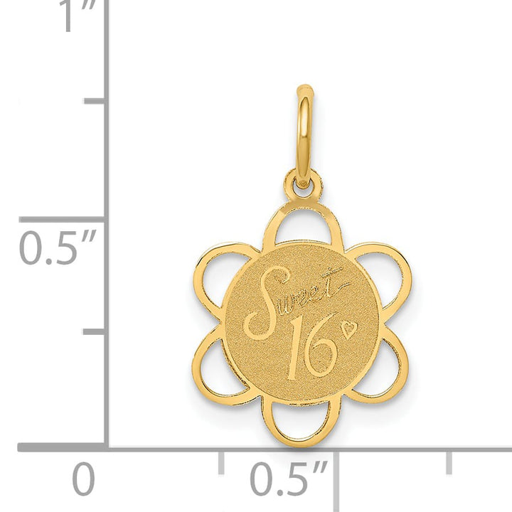 14K Yellow Gold Sweet 16 Engravable Disc Charm