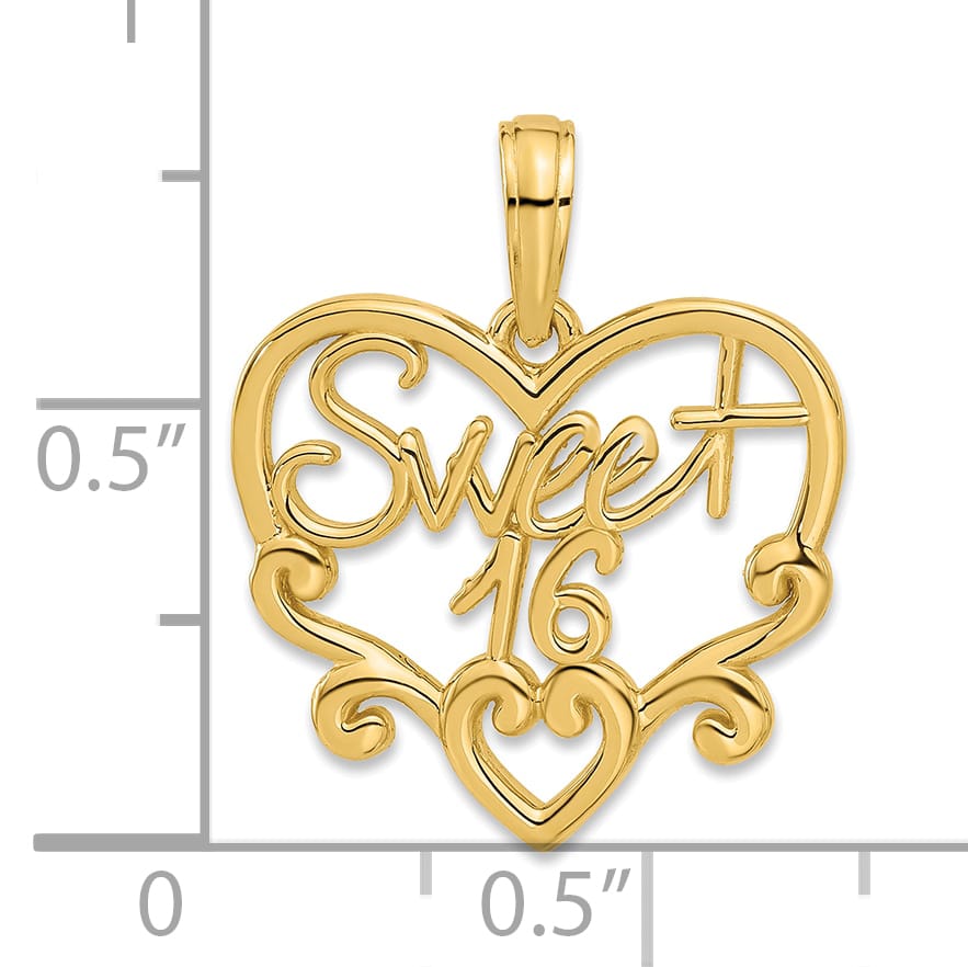 14K Yellow Gold SWEET 16 in Heart Charm
