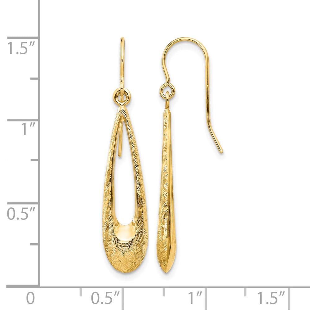 14K Yellow Gold Teardrop Dangle French Hook 39 x 7 mm Earrings, view 4 of 4