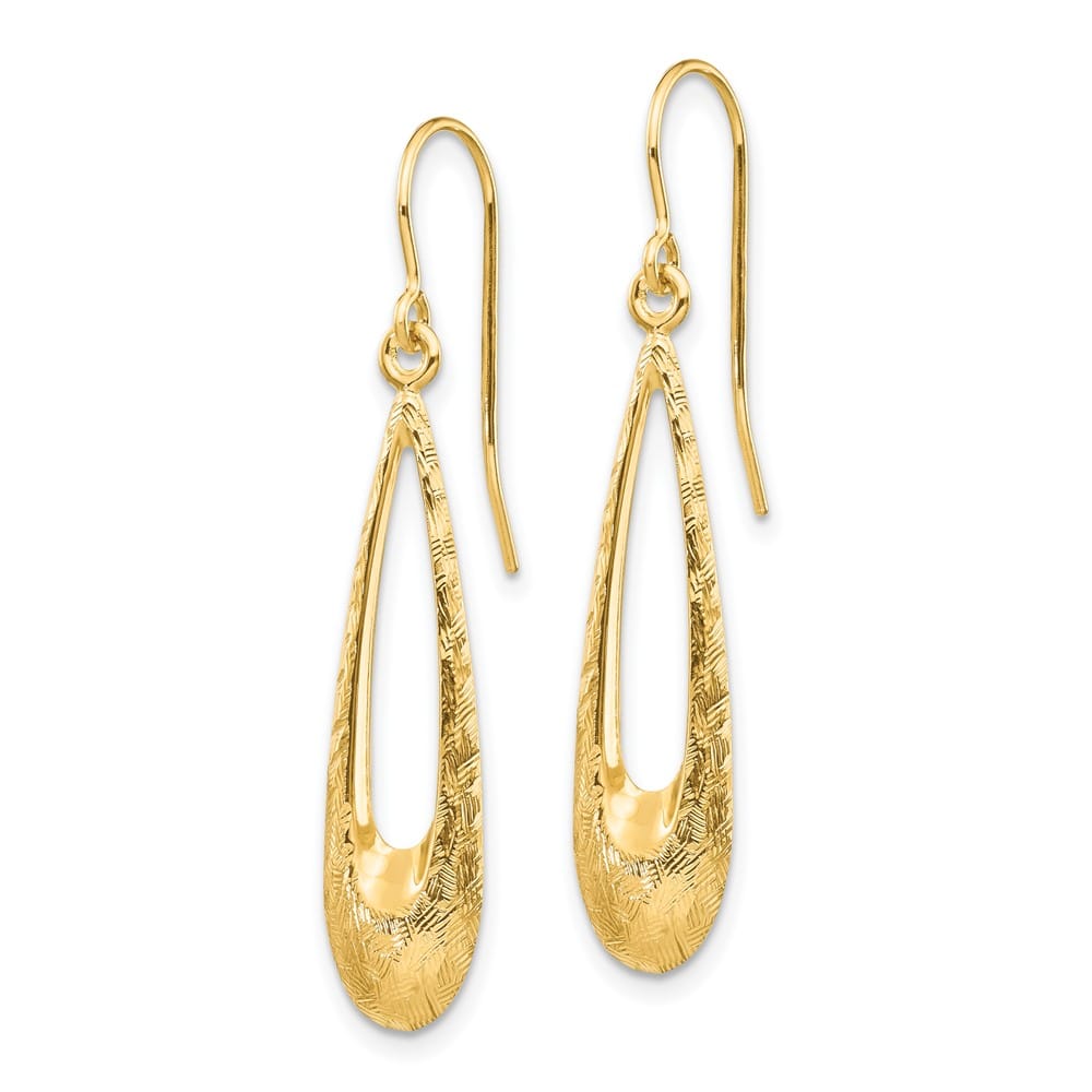 14K Yellow Gold Teardrop Dangle French Hook 39 x 7 mm Earrings, view 2 of 4