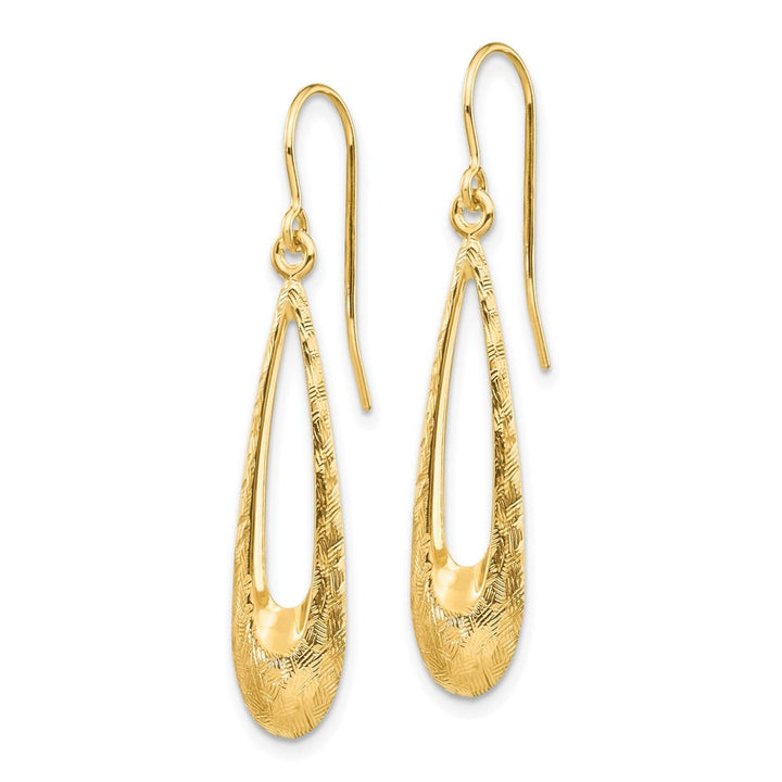 14K Yellow Gold Teardrop Dangle French Hook 39 x 7 mm Earrings, view 2 of 4